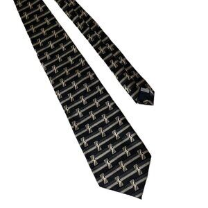 VTG Pierre Cardin Geometric Stripe Mens Tie 60x4 Blue Black Classical Office